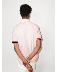 Мужская розовая рубашка с коротким рукавом в вертикальную полоску от Thom Browne