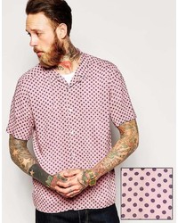 Розовая рубашка с коротким рукавом в горошек