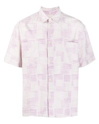 Мужская розовая рубашка с коротким рукавом в клетку от YMC
