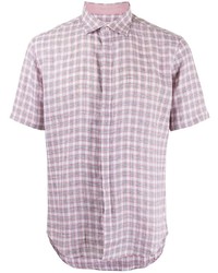 Мужская розовая рубашка с коротким рукавом в мелкую клетку от D'urban