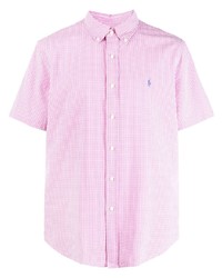 Мужская розовая рубашка с коротким рукавом в мелкую клетку от Polo Ralph Lauren