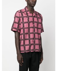 Мужская розовая рубашка с коротким рукавом в шотландскую клетку от Needles