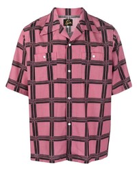 Мужская розовая рубашка с коротким рукавом в шотландскую клетку от Needles