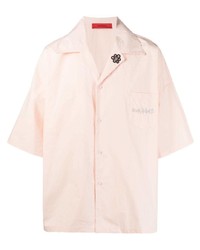 Мужская розовая рубашка с коротким рукавом с вышивкой от ACUPUNCTURE 1993