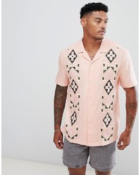 Мужская розовая рубашка с коротким рукавом с вышивкой от ASOS DESIGN