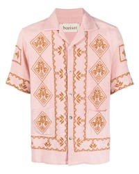 Мужская розовая рубашка с коротким рукавом с вышивкой от Baziszt