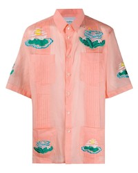 Мужская розовая рубашка с коротким рукавом с вышивкой от Casablanca