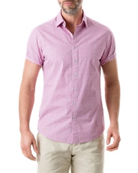 Розовая рубашка с коротким рукавом с геометрическим рисунком