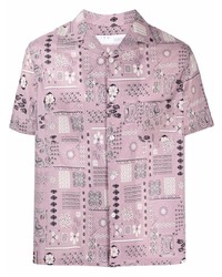 Мужская розовая рубашка с коротким рукавом с "огурцами" от IRO
