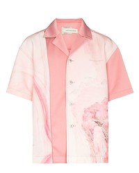 Мужская розовая рубашка с коротким рукавом с принтом от Feng Chen Wang