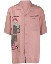 Мужская розовая рубашка с коротким рукавом с принтом от Maharishi