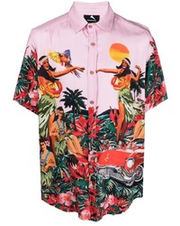 Мужская розовая рубашка с коротким рукавом с принтом от Mauna Kea