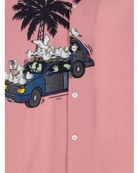 Мужская розовая рубашка с коротким рукавом с принтом от Pas de Mer