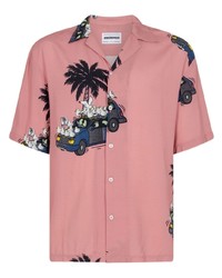 Мужская розовая рубашка с коротким рукавом с принтом от Pas de Mer