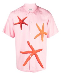 Мужская розовая рубашка с коротким рукавом с принтом от Sandro