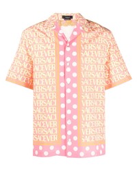Мужская розовая рубашка с коротким рукавом с принтом от Versace