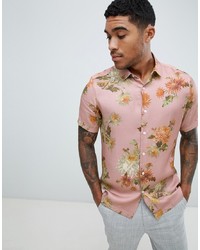Мужская розовая рубашка с коротким рукавом с цветочным принтом от ASOS DESIGN