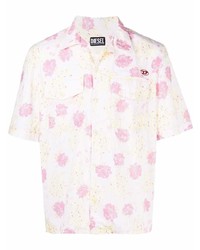 Мужская розовая рубашка с коротким рукавом с цветочным принтом от Diesel
