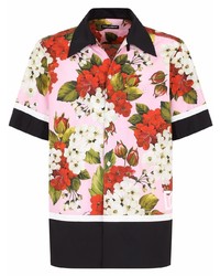 Мужская розовая рубашка с коротким рукавом с цветочным принтом от Dolce & Gabbana