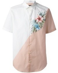 Мужская розовая рубашка с коротким рукавом с цветочным принтом от DSquared