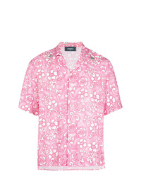 Мужская розовая рубашка с коротким рукавом с цветочным принтом от DSQUARED2