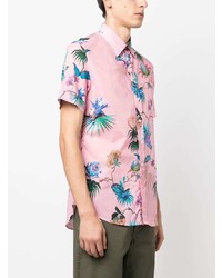 Мужская розовая рубашка с коротким рукавом с цветочным принтом от Etro
