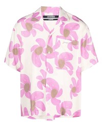 Мужская розовая рубашка с коротким рукавом с цветочным принтом от Jacquemus