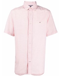 Мужская розовая рубашка с коротким рукавом от Tommy Hilfiger
