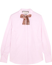 Женская розовая рубашка с украшением от Gucci