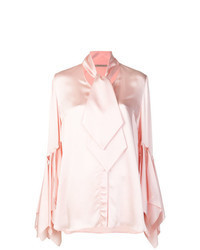 Розовая сатиновая блуза на пуговицах