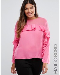 Розовая сатиновая блузка с рюшами от Asos