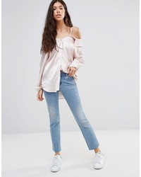 Розовая сатиновая блузка от Boohoo