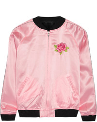 Розовая сатиновая куртка с вышивкой