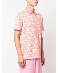 Мужская розовая футболка-поло в горошек от Versace