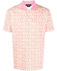 Мужская розовая футболка-поло в горошек от Versace