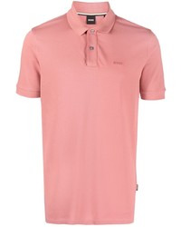 Мужская розовая футболка-поло с вышивкой от BOSS