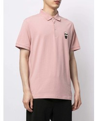 Мужская розовая футболка-поло с вышивкой от Karl Lagerfeld