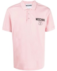 Мужская розовая футболка-поло с вышивкой от Moschino