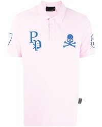 Мужская розовая футболка-поло с вышивкой от Philipp Plein
