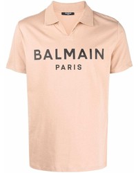 Мужская розовая футболка-поло с принтом от Balmain