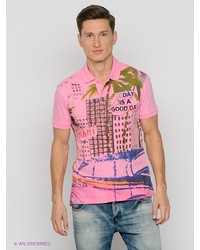 Мужская розовая футболка-поло с принтом от Desigual