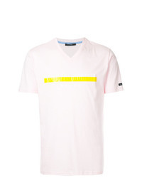 Розовая футболка с v-образным вырезом с принтом