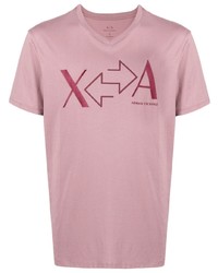 Мужская розовая футболка с v-образным вырезом с принтом от Armani Exchange