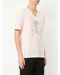 Мужская розовая футболка с v-образным вырезом с принтом от Loveless