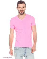 Мужская розовая футболка с v-образным вырезом от Oodji