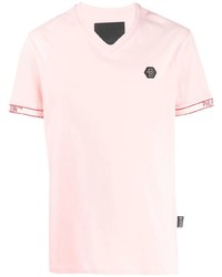 Мужская розовая футболка с v-образным вырезом от Philipp Plein