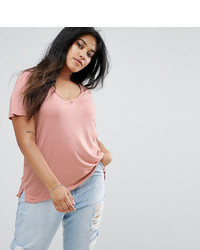 Женская розовая футболка с v-образным вырезом