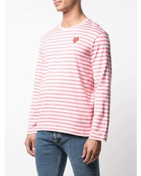 Мужская розовая футболка с длинным рукавом в горизонтальную полоску от Comme Des Garcons Play