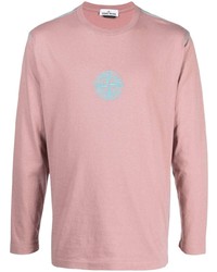 Розовая футболка с длинным рукавом с вышивкой