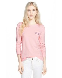 Розовая футболка с длинным рукавом с принтом